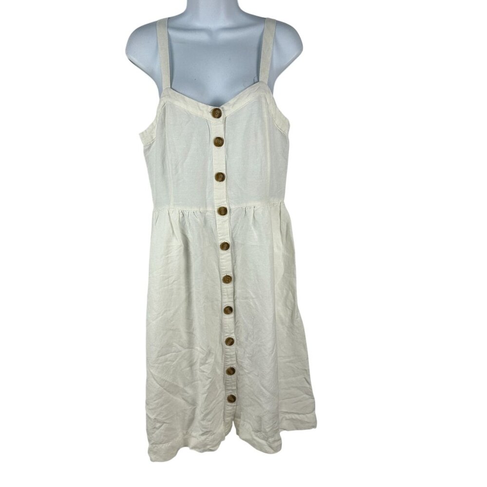 Loft Womens Button-Front White Dress Size 6 Linen & Viscose Blend